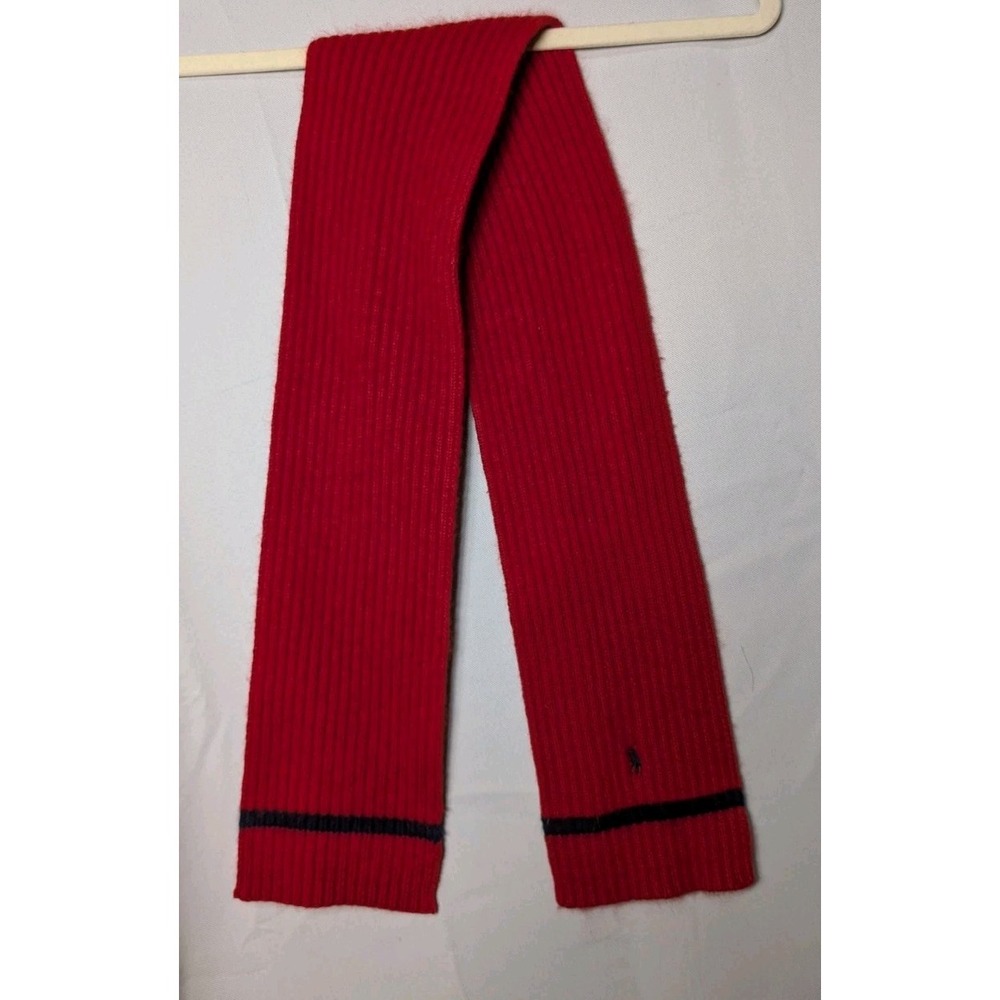 Polo Ralph Lauren Ribbed Knit Scarf Red Navy Rabbit Hair (650)